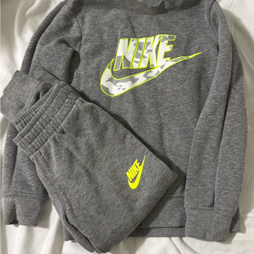 Nike Heather Gray Tracksuit with Neon Yellow Logo